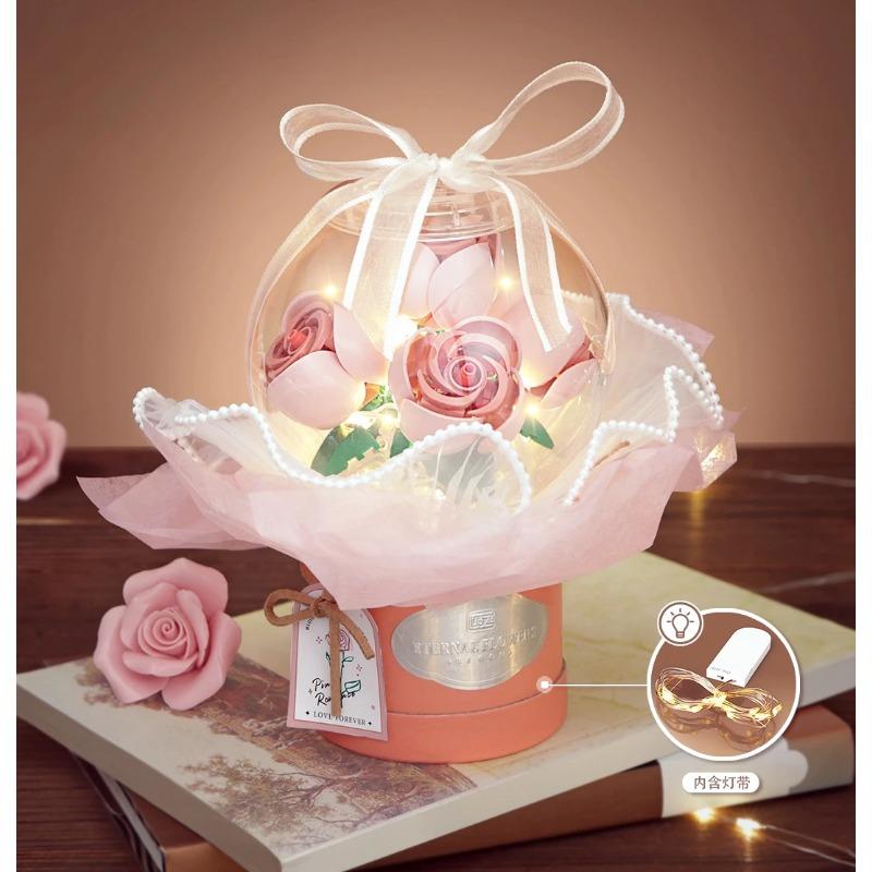 Mini Blocks Lighted Flower Bouquet Building Toys DIY Bricks Puzzle Girls Flowers Gift for Women Lover Home Decor