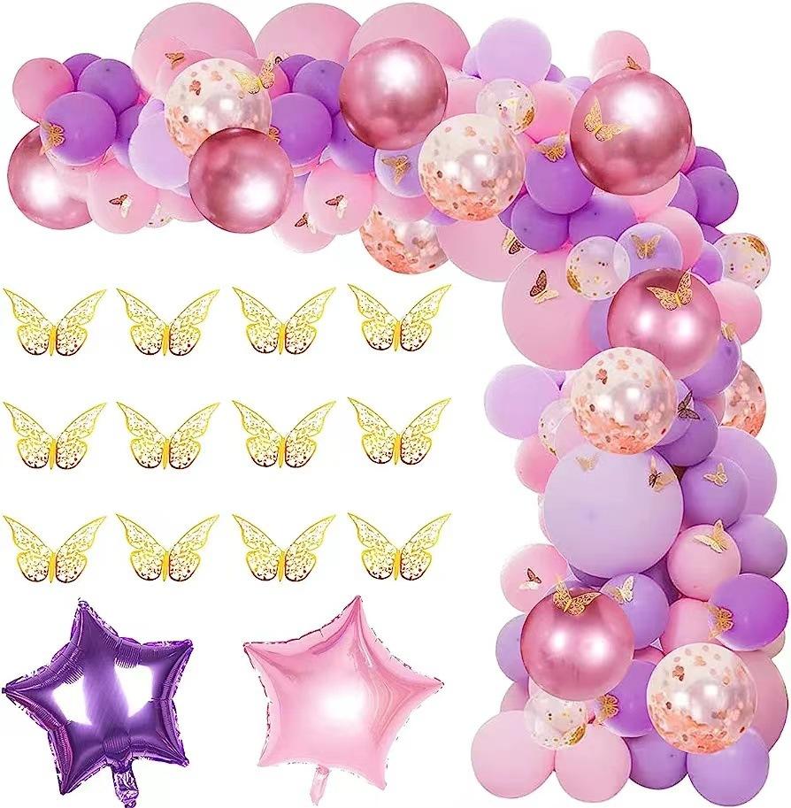 Purple Balloon Birthday Gold Butterfly Wreath Decoration Lady Girl Baby Party Birthday Party Wedding
