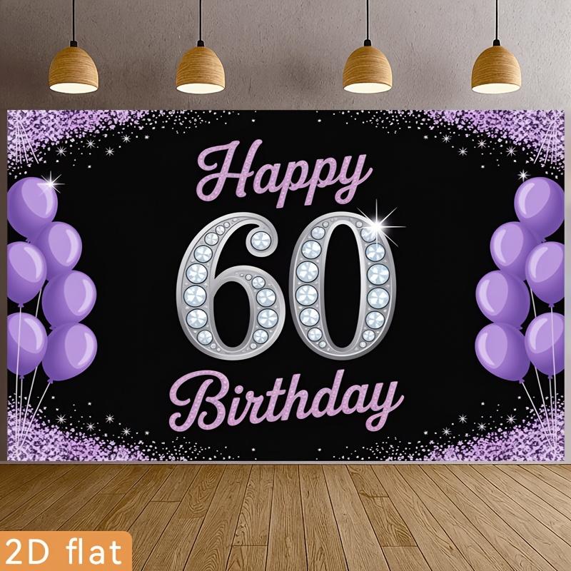 60th Birthday Party Backdrop Purple Polyester Banner Photo Booth Decoration