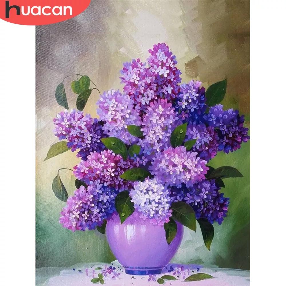 HUACAN 5D DIY Diamond Painting Lilac Kit Full Drill Art Rhinestone Diamond Embroidery Flower Mosaic Needlework Home Decoration