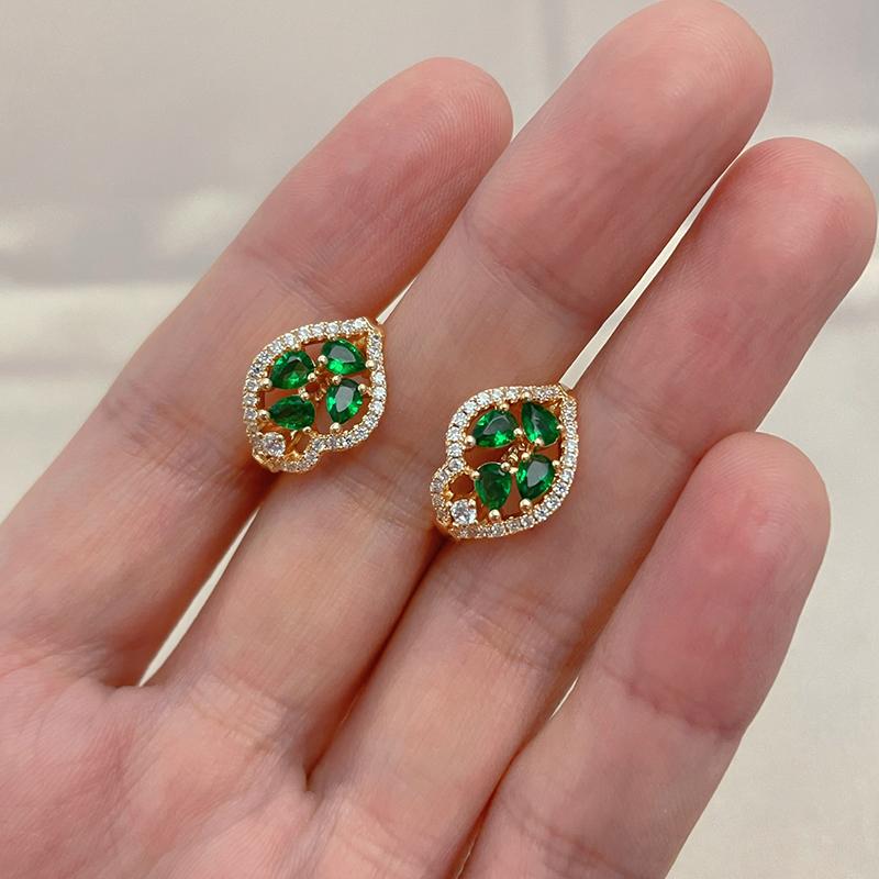 Женские серьги-гвоздики Kinel Lucky Clover с зеленым цирконом, розовое золото