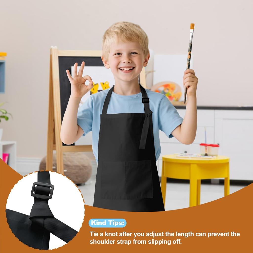 2Pcs Kids Aprons Children Artists Aprons with Pockets Adjustable Chef Aprons for Cooking Kitchen Backing Painting