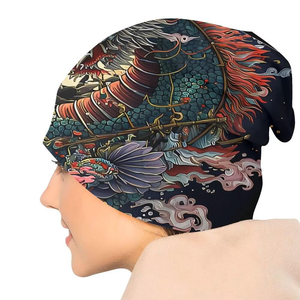 Японская шапка-боннет с драконом Мужская Женская Унисекс Взрослая Теплая Зимняя Шапка Бини Панк Рок Готика Повседневная