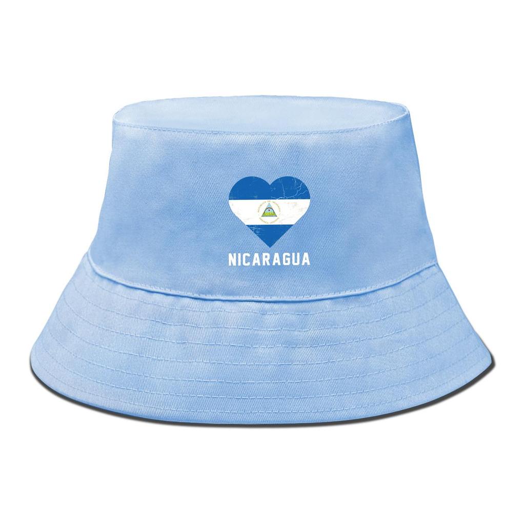 Flag of Nicaragua Print Bucket Hat , Heart Fisherman Cap Unisex Casual Spring Beach Hat