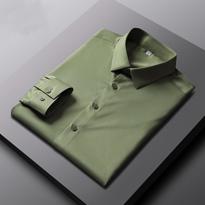 Рубашка мужская из эластичного шелка белого цвета с длинными рукавами, не глажущаяся, однотонная, дышащая, повседневная, облегающая, деловая