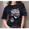 Мужская верхняя женская футболка с круглым вырезом и принтом Meow Series 3D с коротким рукавом Футболки (Женский)
