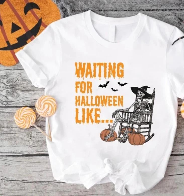 Waiting For Halloween Like Skeleton Shirt, Halloween 100% Cotton T-shirt Mens Tees Top