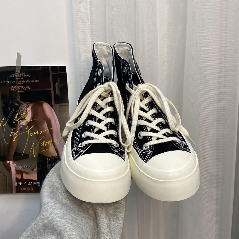 Холщовые туфли женские на платформе, увеличивающие рост, Hanhan, туфли с большой головой, ретро, студенческие, маленькие белые туфли 508