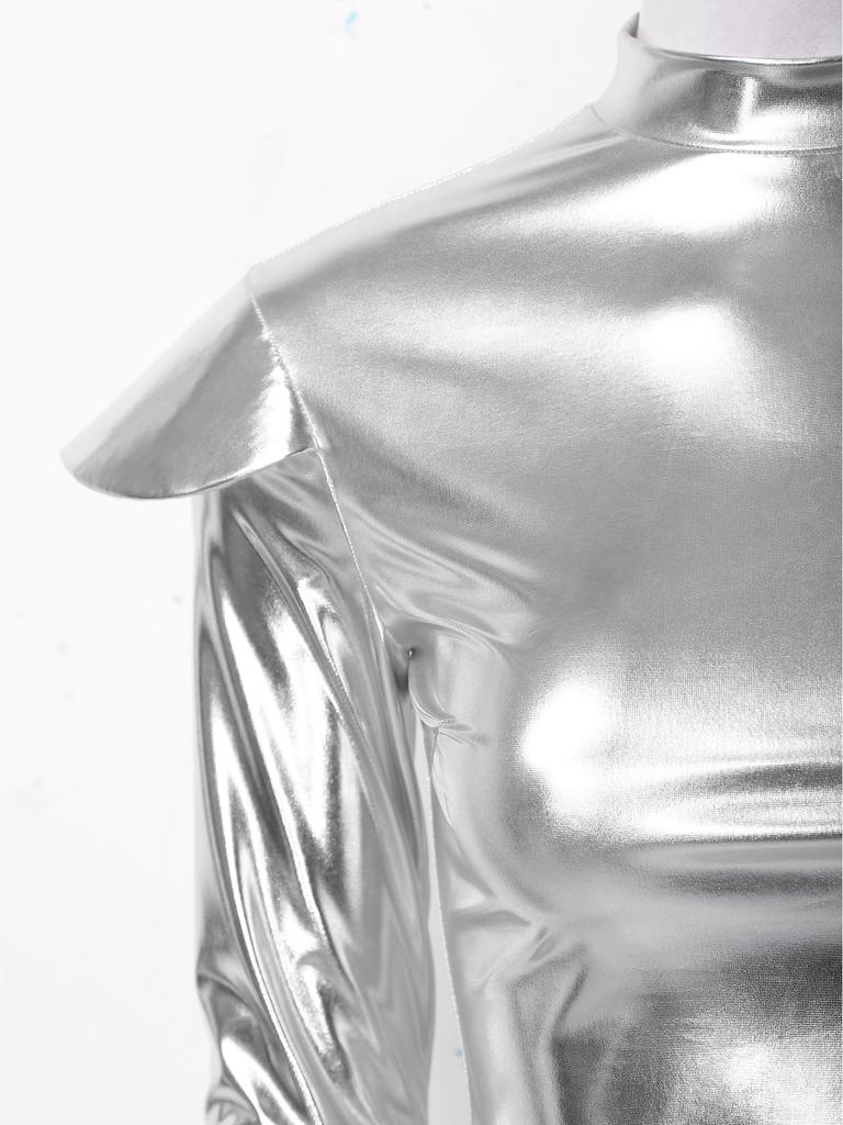 Women Stage Performance Dress Mock Neck Long Sleeve Shoulder Boards Sequin Hearts Metallic Tulle Lining Back Invisible Zipper for Halloween Party