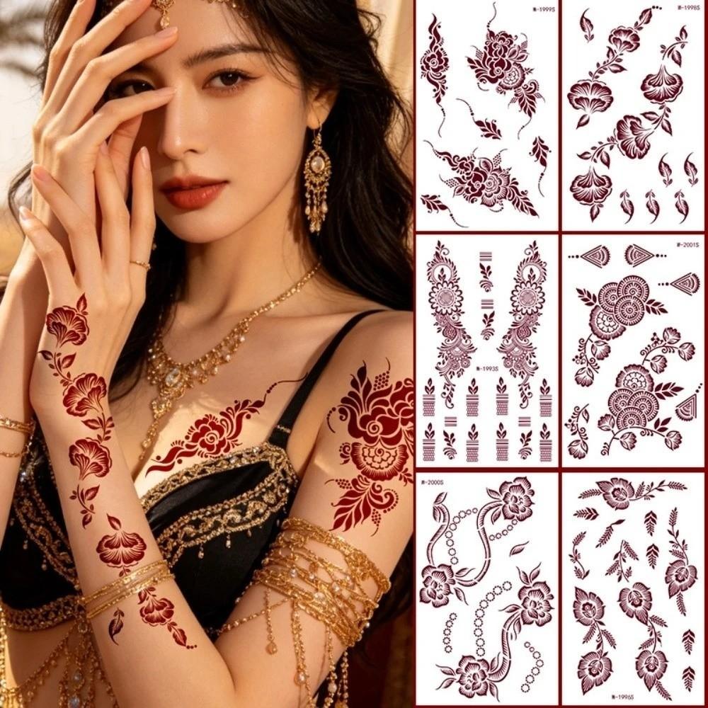 Red Mehndi Stickers Henna Tattoo Stickers Lace Fake Tattoo Red Henna Tattoo Decals India Mehndi