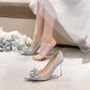 French Crystal Diamond Wedding Shoes Female Lead Wedding Dress Show Two Wear Bridal Shoes Girl Princess Banquet Versatile Stilettos