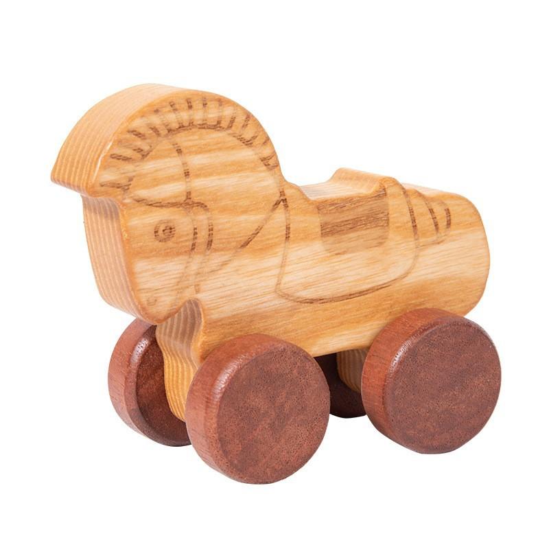 Baby Appease Cartoon Animal Car Inertia Pull Back Car Simulation Wooden Car Model Sliding Toy