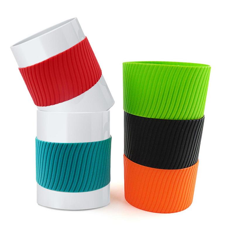Silicone Cup Sleeve Reusable Non-slip Heat Insulation Colored Coffee Cup Cover For Iced Hot Drink Water Bottle Cups Accessory