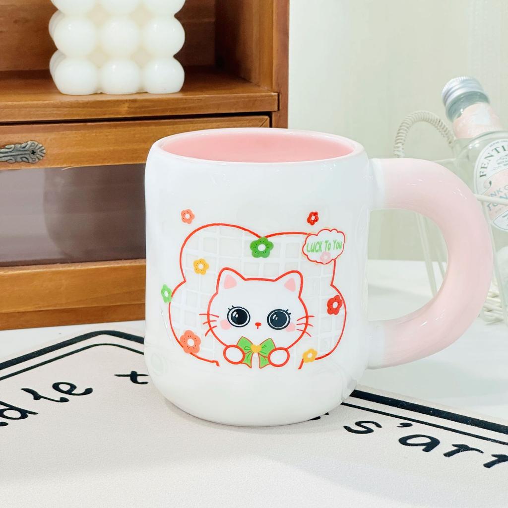 Cat Cup Household Set High Temperature Resistant Water Cup with Lid Spoon Cartoon Mug High Appearance Large Capacity Ceramic Cup