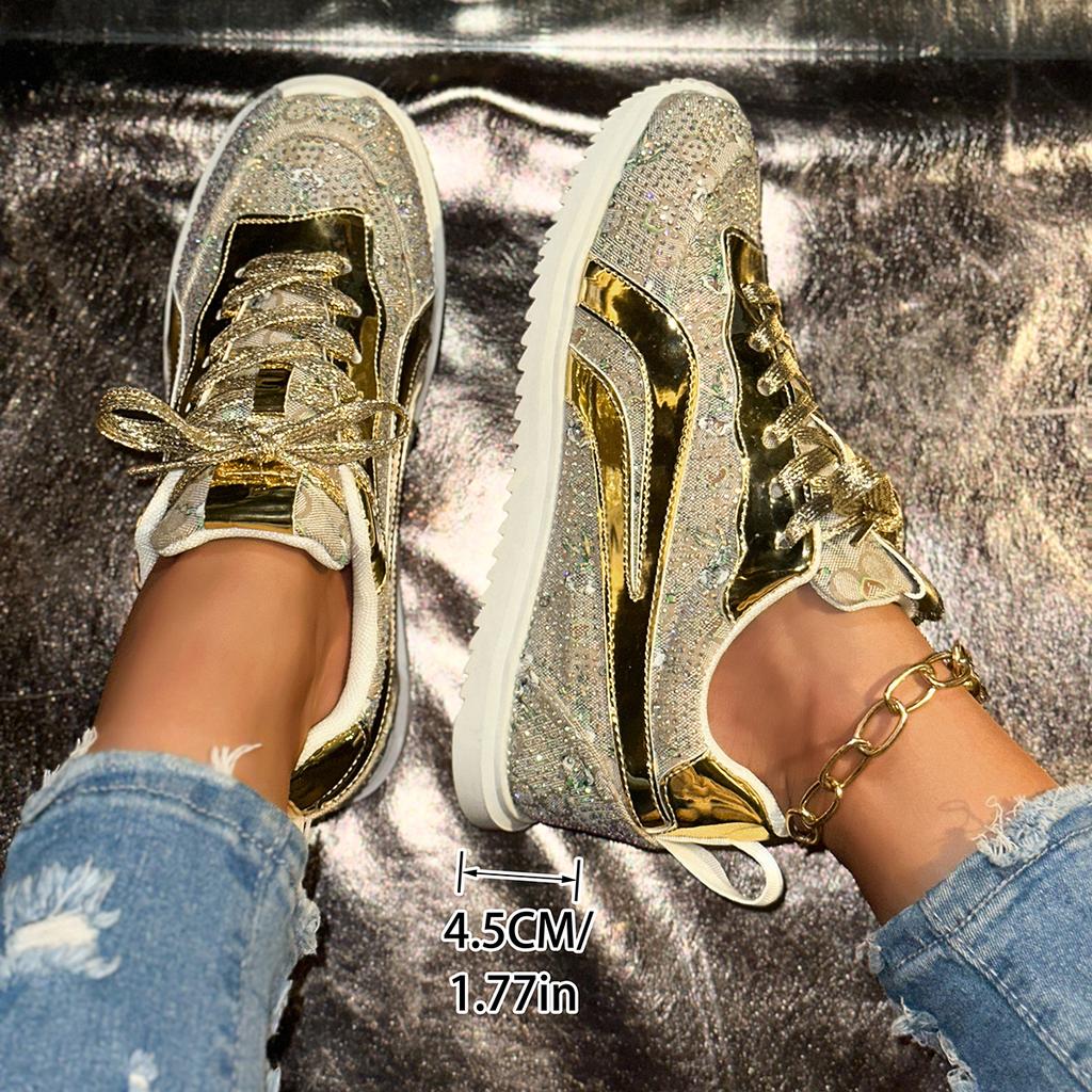 Мода 2025 Новые летние женские кроссовки Дышащие Повседневные Спортивные Женские Одинарная обувь Толстая подошва Досуг Водяные бриллианты Кроссовки Женские