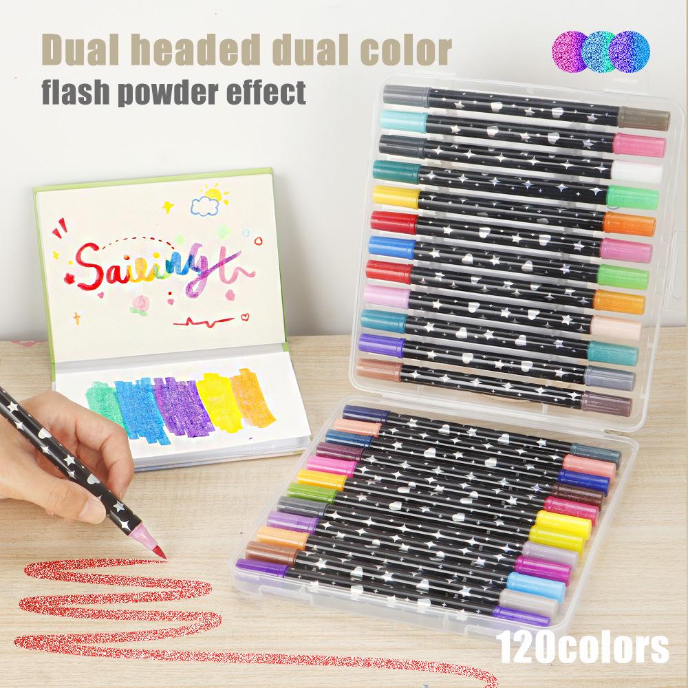 Двухцветный блестящий маркер-кисть для детей - Невыцветающий, Смелый мягкий наконечник