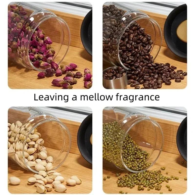Transparent High Borosilicate Glass Airtight Canisters Various Sizes Household Coffee Storage Jars One-Click Damp-Proof Holders