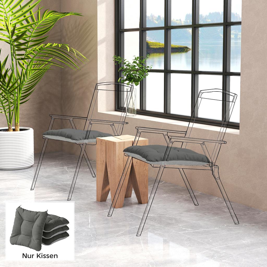 4-Piece Set Seat Cushions 39.5 x 39.5 x 10 cm Chair Cushions with Ties, Non-Slip Outdoor Indoor Seat Pad
