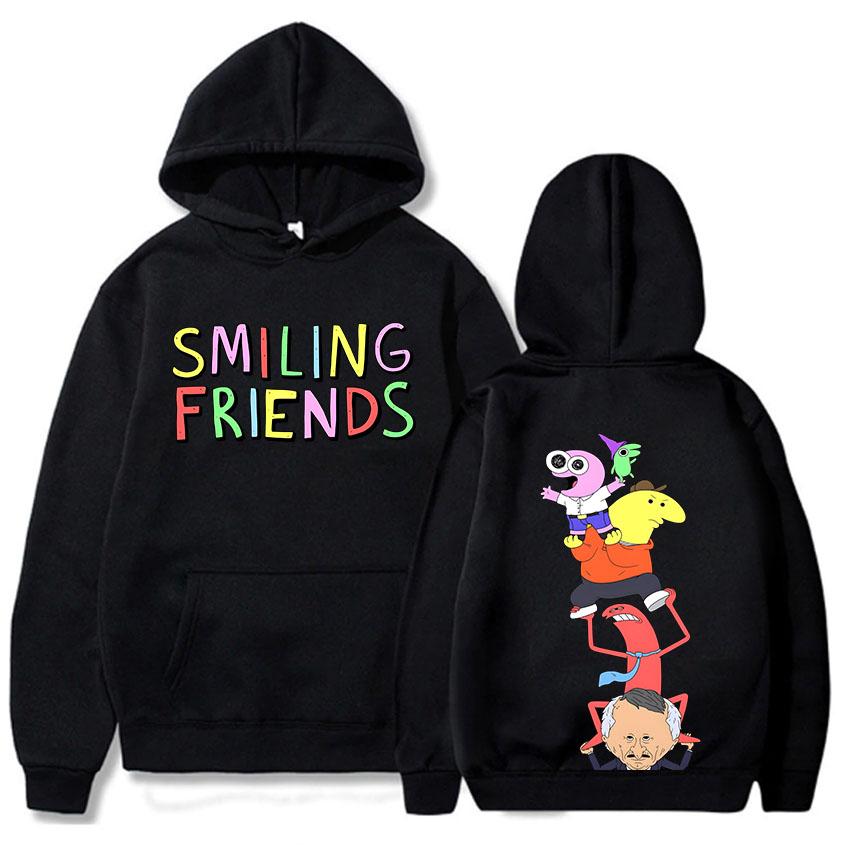 Anime Smiling Friends Print Hoodies Alan Mr.Frog Glep Pim Charlie Mr. Boss Sweatshirts Winter Long Sleeve Hooded Pullovers Men