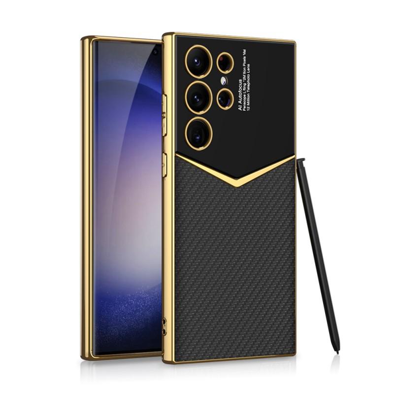 Premium TPU Soft Case Galaxy S23 Ultra Carbon Fiber Texture Leather-Like Finish Shockproof Protection