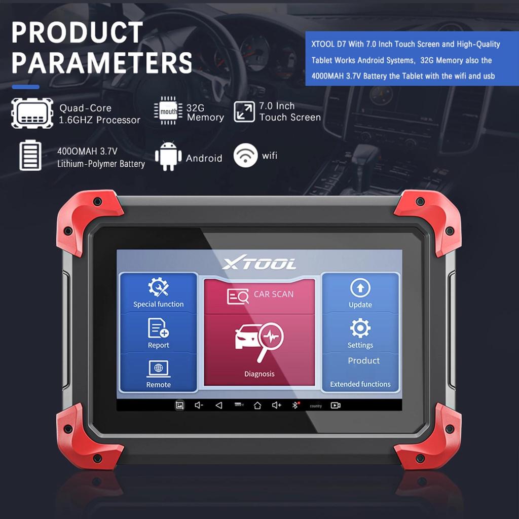 Сканер XTOOL D7 OBD2: Инструмент для диагностики всех систем автомобиля, упрощающий техническое обслуживание транспортного средства.