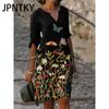 JPNTKY Women's Fashion Summer Spring Floral Print Short Sleeve V-Neck Casual Dresses