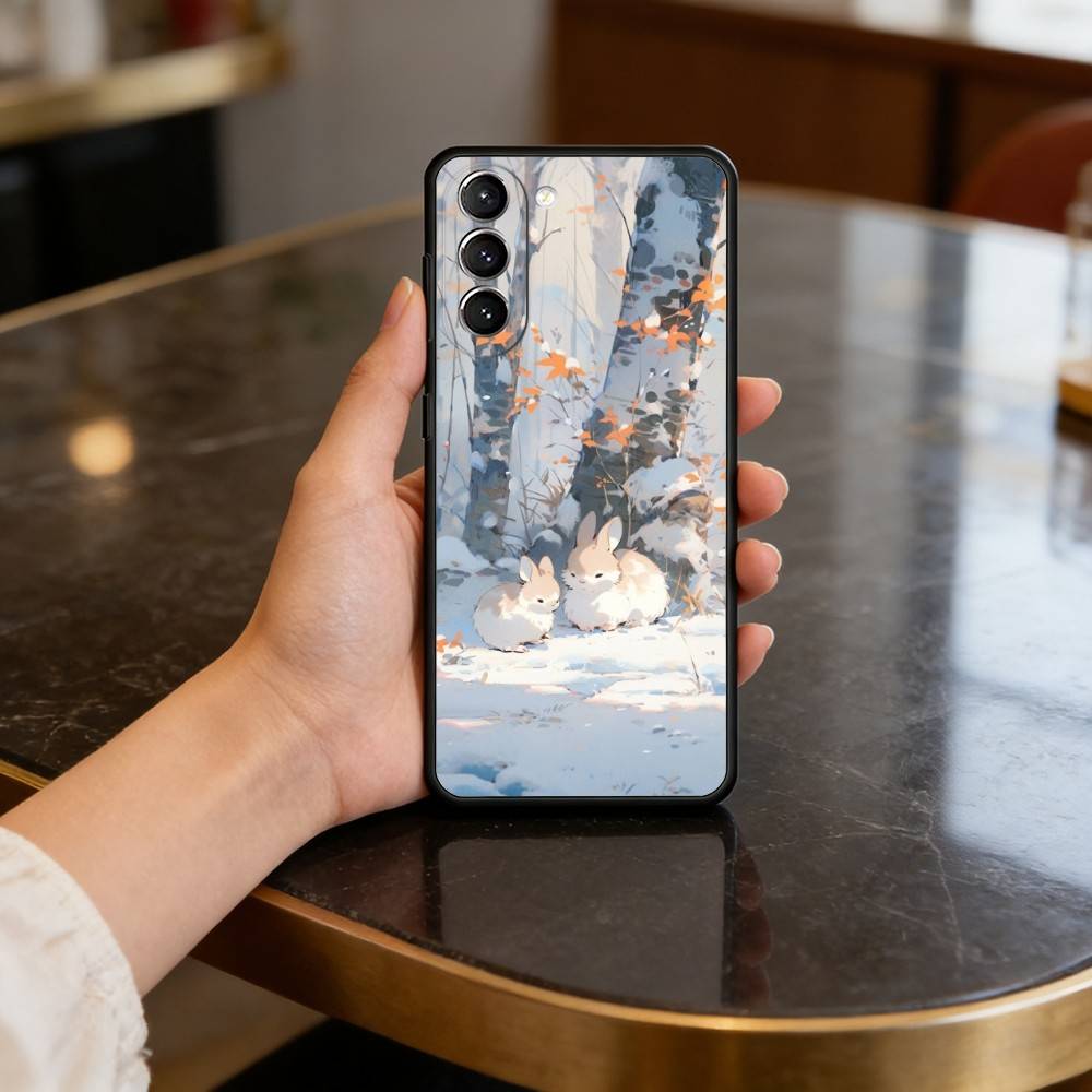 Милый R-Кролик Чехол для Телефона Samsung S25,24,23,22,30,21,10,9,Ultra,Plus,Lite,FE,4,5 G Мягкий Черный Чехол