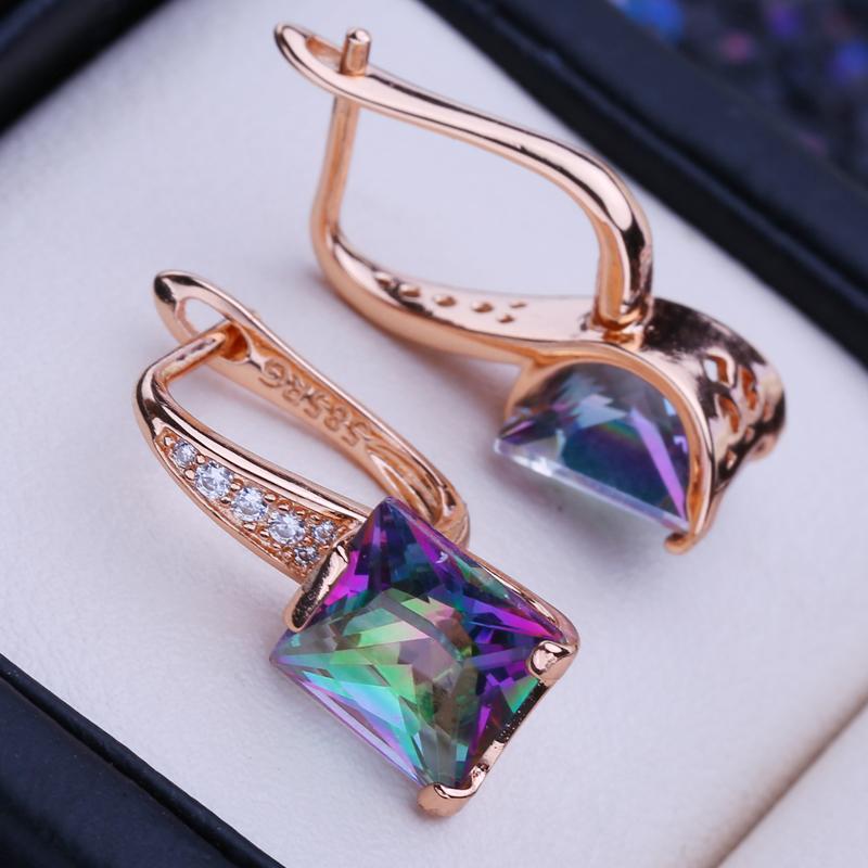 LSOOYH Clip Earrings Rose Gold Color Fashion Earring For Women Cubic Zirconia Stud Earrings Party Jewelry