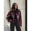 Модное ретро пальто-локомотив из кожи винного цвета для женщин, модная матовая кожаная куртка-пальто, кожаная куртка