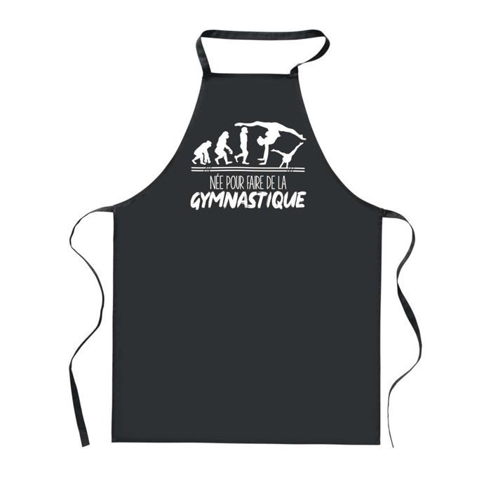 Tablier de cuisine - PLANETEE - Née pour Gymnastique - Noir - Impression Bretonne - 90x60 cm