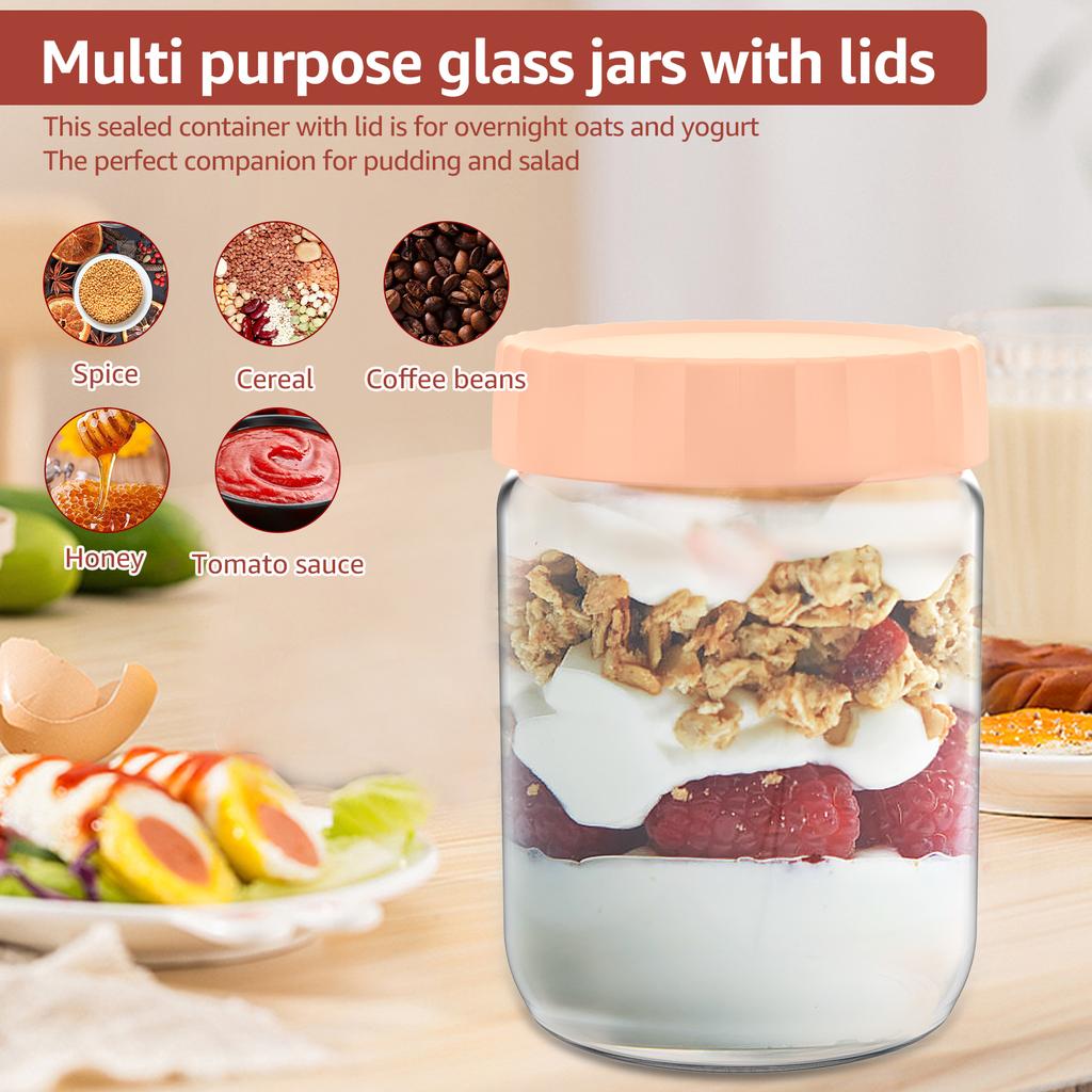4/8Pcs Overnight Oats Container Moisture Resistant Sealable Glass Jars Kitchen Milk Fruit Salad Food Storage Jars Portable