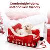 Christmas Sleigh Pet Bed Funny Fluffy Santa Sleigh Dog Bed Detachable Plush Pet Sofa Bed with Non-Slip Base for Cats Dogs Holiday Decor