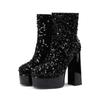 Gothic Chunky Platform Super High-heeled Boots Women Gold Blue Sequined Glitter Pink Purple Boots Party