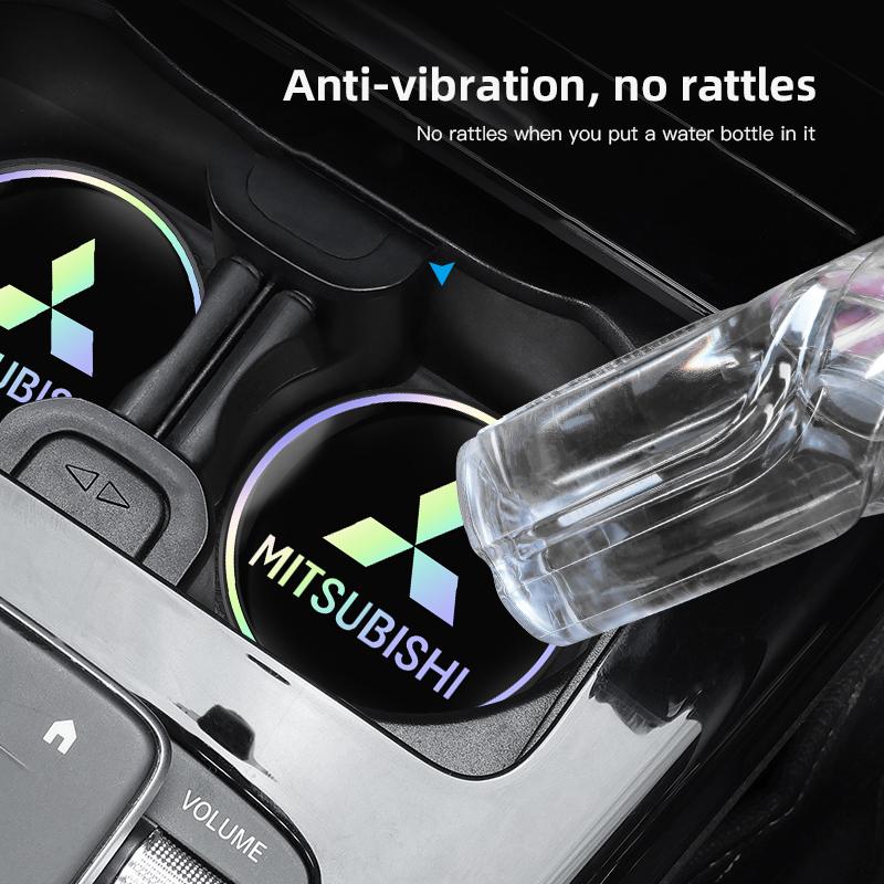 mkhr6 2Pcs Car Water Cup Mat Auto Interior Storage Pad Accessories For Mitsubishi Lancer Ralliart ASX Mirage Pajero Xpander Attrage