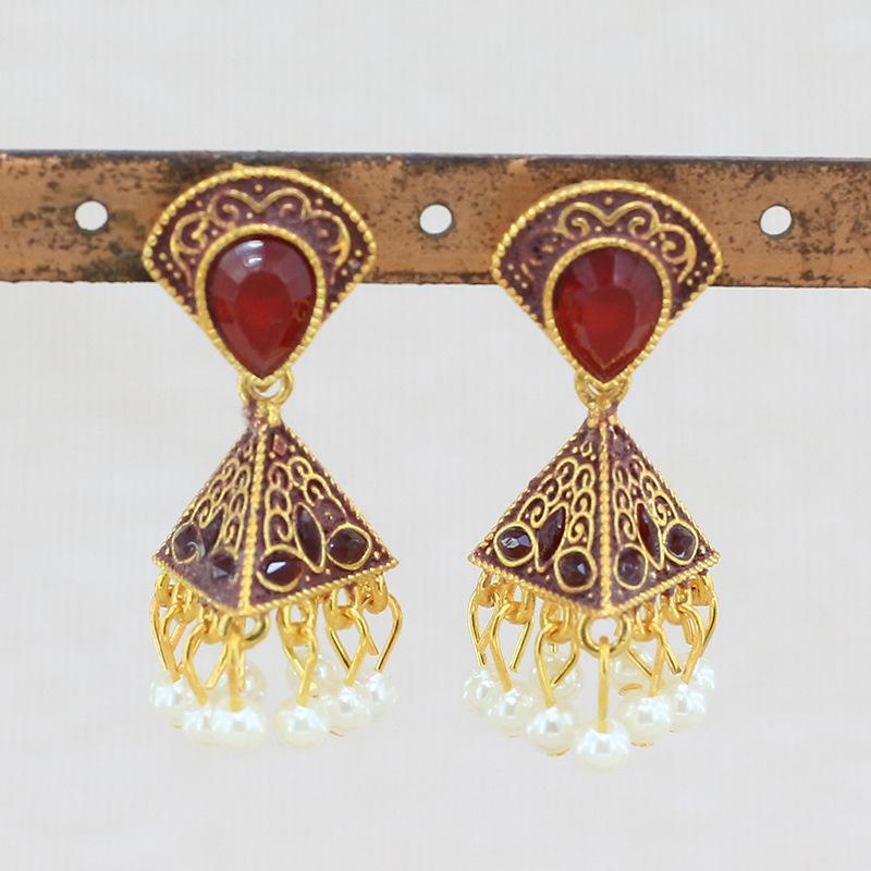 Exaggerated Diamond-encrusted Pearl Pendant Earrings Wind Earrings Retro Bohemian Style Eid Al-Fitr Lasser Bairam