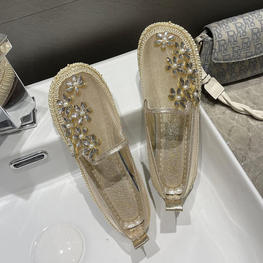 Tsutsu Casual Shoes Europe Station 2025 Summer New Women's Diamond Mesh Flat-soled Korean Version of a Ladle Shoe