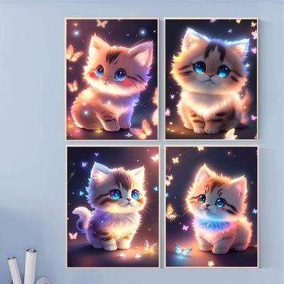 Прекрасный светящийся котенок холст постер милый кот настенное искусство картина для гостиной спальни игровой комнаты клуба бара современный домашний декор подарок