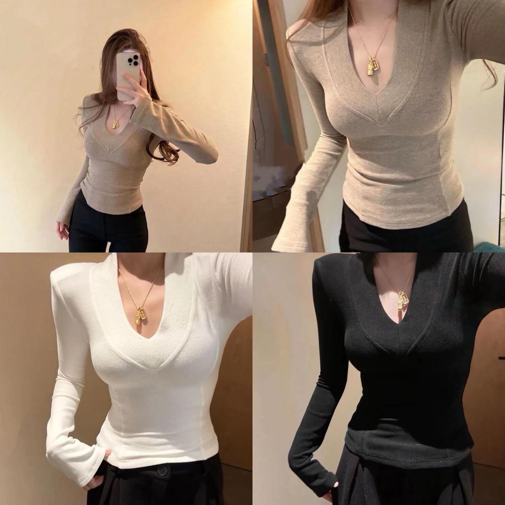 Polyester Long Sleeve V Neck T Shirt For Office Wear And Casual Fashion