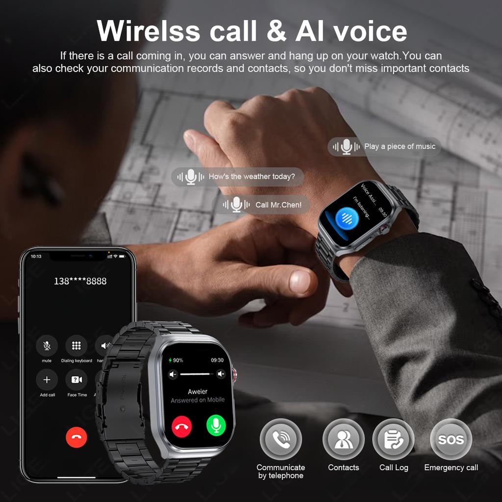 SACSODING Новые умные часы с ЭКГ-измерением артериального давления и кислорода в крови для мужчин и женщин, 2,04-дюймовый 368*448 AMOLED сенсорный экран с полным сенсорным экраном и мониторингом сердечного ритма