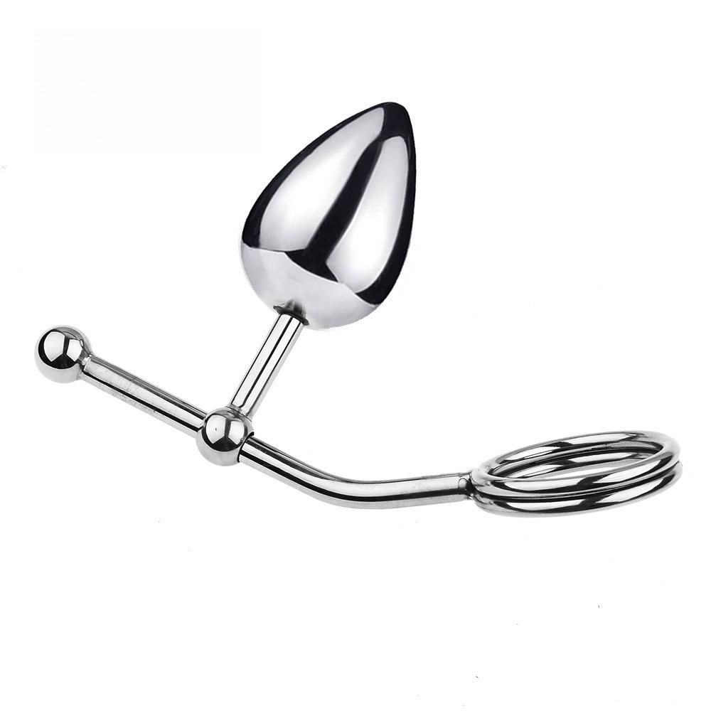 Removable Anal Butt Plug with Adjustable Penis Ring Metal Sexy Detachable Anal Plug Steel Single Double Ball Adult Toys for Men