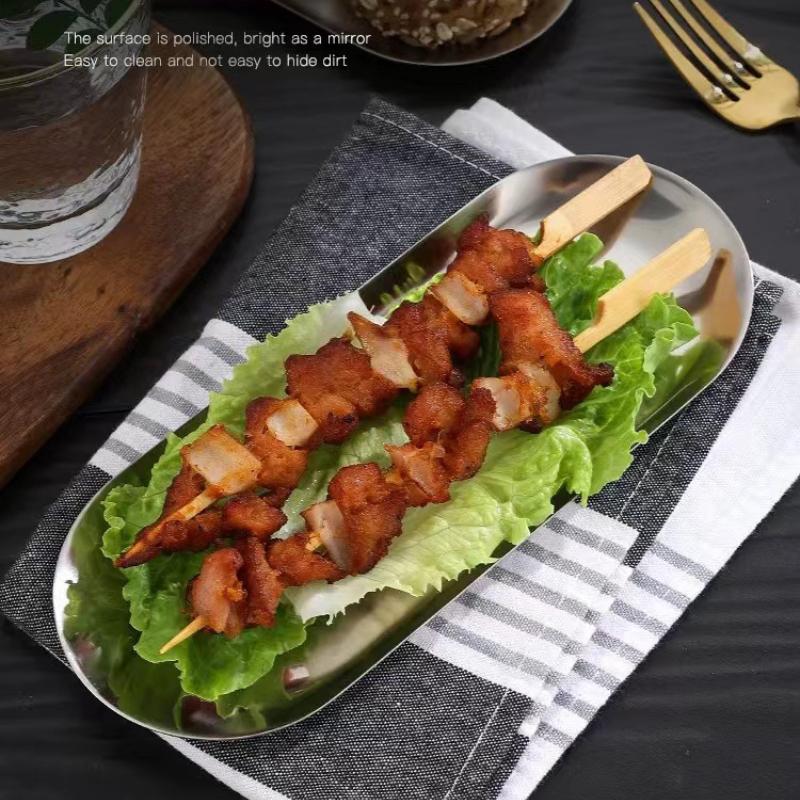 Блюдо для закусок в скандинавском стиле, тарелка для хлеба, торта, десерта, золотая овальная тарелка из нержавеющей стали для барбекю, посуда для корейской кухни, поднос для фруктов