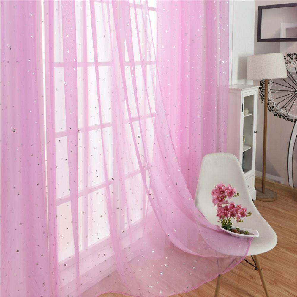 Translucent Tulle Curtains Elegant Window Curtains Silver Stars Sheer Curtains Home Decoration