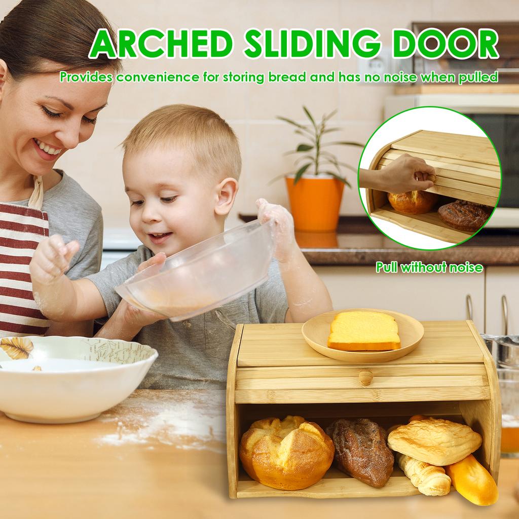 Бамбуковая коробка для хранения хлеба большой вместимости, кухонный контейнер для хлеба с крышкой-роллетой, контейнер для хранения бубликов и печенья