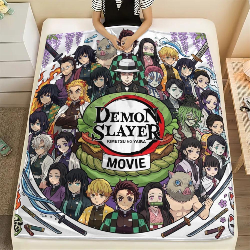 1PC Demon Slayer Kimetsu No Yaiba Patterned Flannel Blanket Suitable For All Seasons For Home Decor Warmth And Comfort Gifts Holiday Present
