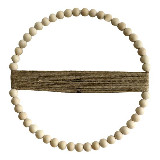 Wood Bead Rope Wall Decoration Boho Farmhouse Rustic Round Plants Display Frame Wall Art