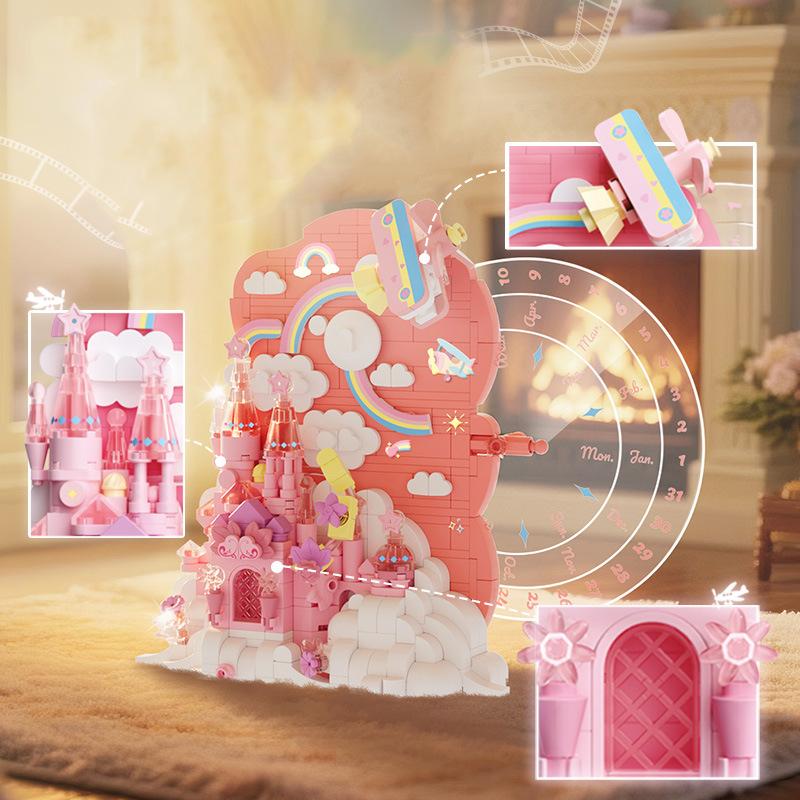 Idea Desk Calendar Building Bricks Princess Caste Butterfly Flower Mini Block Educational Toy With Light For Student Gifts