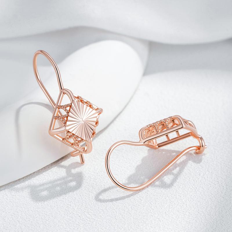 Необычные серьги-подвески цвета розового золота для женщин, геометрические, полые, с цветочным узором, аксессуары, повседневные винтажные украшения