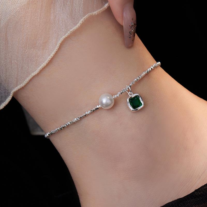 Браслет на ногу Banyan Tree S925 Серебро Роскошный Квадратный Браслет-Анклет - Высококлассные Женские Изумрудные Украшения для Ног