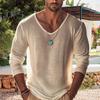 Мужская рубашка, мягкая, дышащая, однотонная, повседневная, с V-образным вырезом и длинным рукавом, свободная, весна-лето, пуловер, топы, повседневная одежда