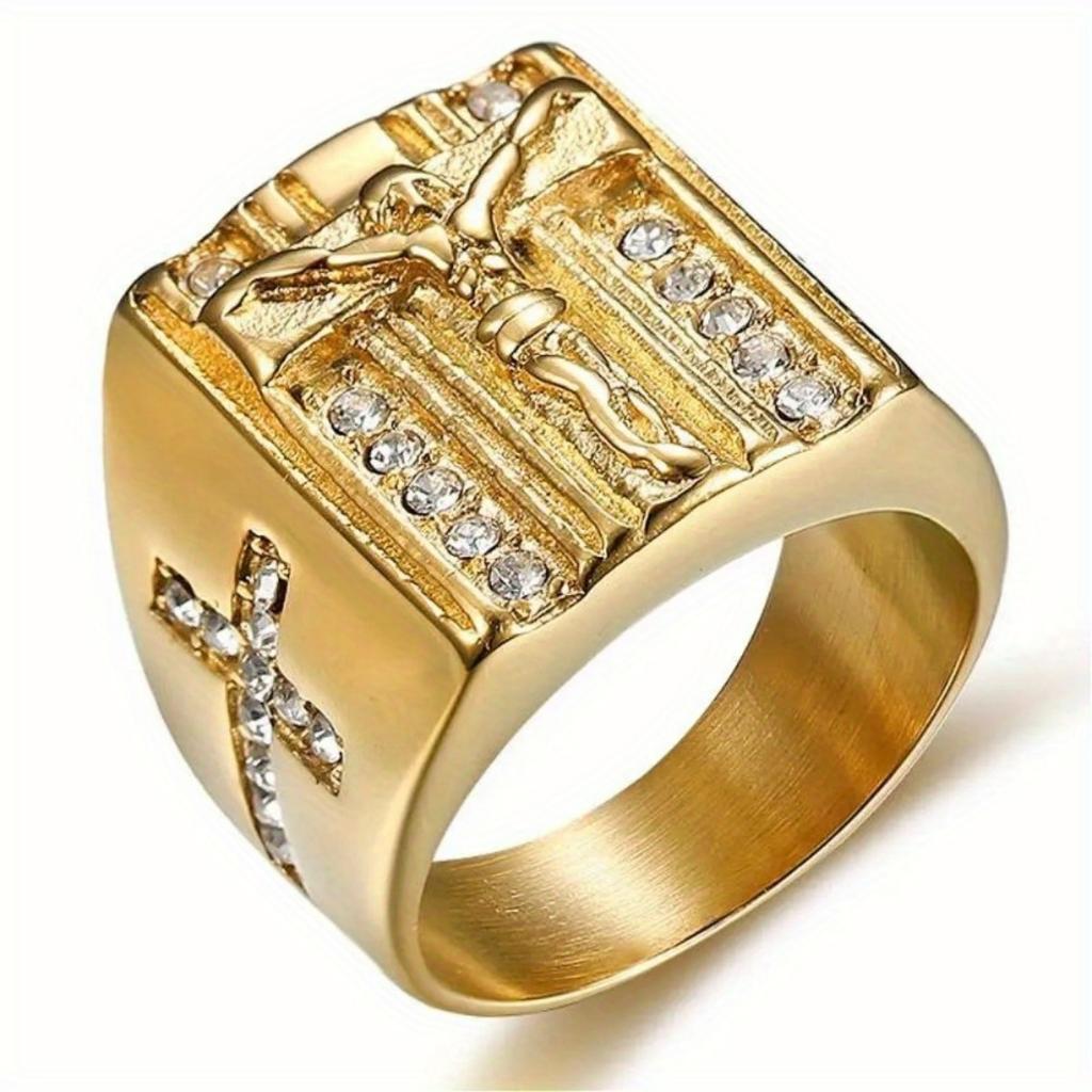 Men's Golden Silvery Jesus Prayer Cross Premium Ring